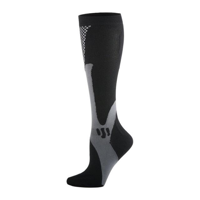 Stevvex nylon compression knee socks black with gray panels 20-30mmHg edema support on Tampa Home & Garden Store