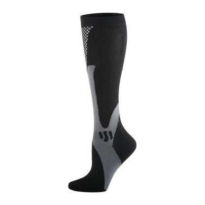 Stevvex nylon compression knee socks black with gray panels 20-30mmHg edema support on Tampa Home & Garden Store