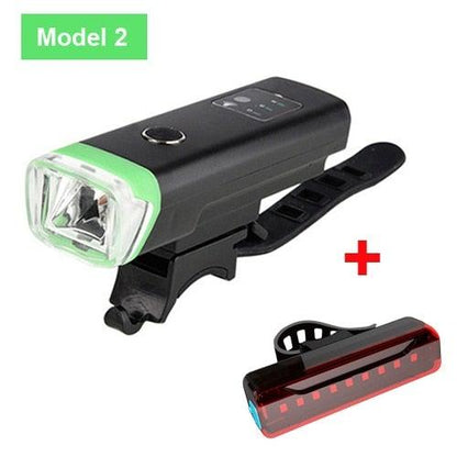 Stevvex bicycle front light set with USB rechargeable headlight and red rear light on Tampa Home & Garden Store