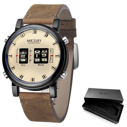 Megir chronograph wristwatch with brown leather strap, beige dial and black bezel on Tampa Home & Garden Store