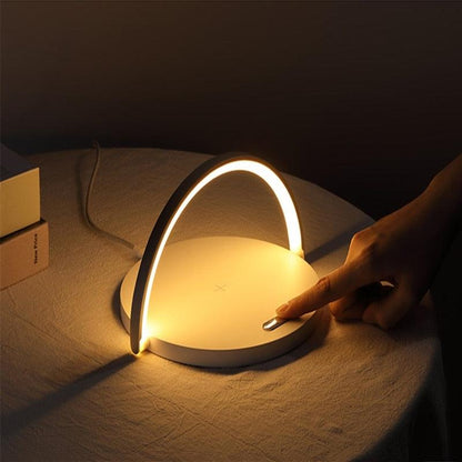 Wireless Charger LED Night Light Lamp by Stevvex with arc glow ring, touch switch, white base on Tampa Home & Garden Store