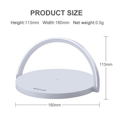 Stevvex wireless charger LED night light desk lamp white with circular base and curved arch on Tampa Home & Garden Store