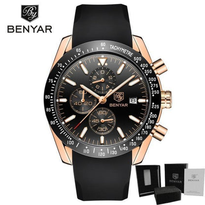 BenYar men's chronograph watch with black dial, rose-gold case and silicone strap on Tampa Home & Garden Store