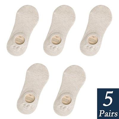 Stevvex womens cotton invisible no-show footie socks beige silicone non-slip 5 pairs on Tampa Home & Garden Store