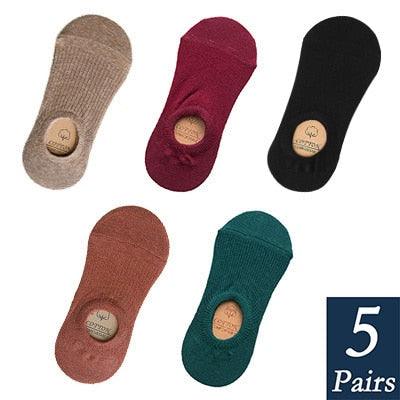 Women's cotton invisible no-show footie socks in beige burgundy black brown teal 5 pairs on Tampa Home & Garden Store