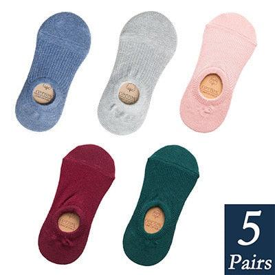 Women's socks 5 cotton invisible no-show ankle socks blue grey pink burgundy green Stevvex on Tampa Home & Garden Store