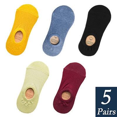Stevvex women's footie socks 5-pair set, invisible no-show cotton, silicone colors on Tampa Home & Garden Store