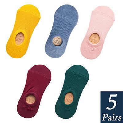 Stevvex women's invisible footie socks yellow blue pink burgundy green 5-pairs silicone grip on Tampa Home & Garden Store
