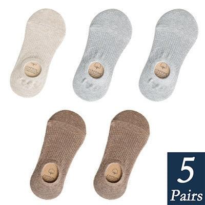 Stevvex women's footie socks 5 pairs in beige, light gray, gray, brown with silicone non-slip on Tampa Home & Garden Store