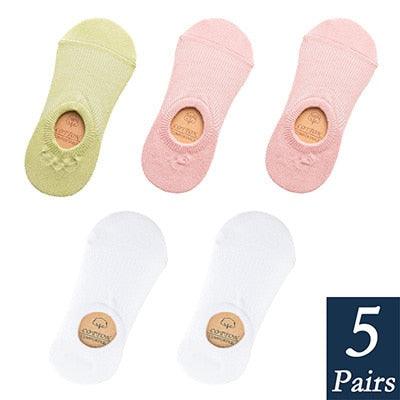 Stevvex women's footie socks 5 pairs yellow pink white no-show silicone non-slip ankle boat on Tampa Home & Garden Store