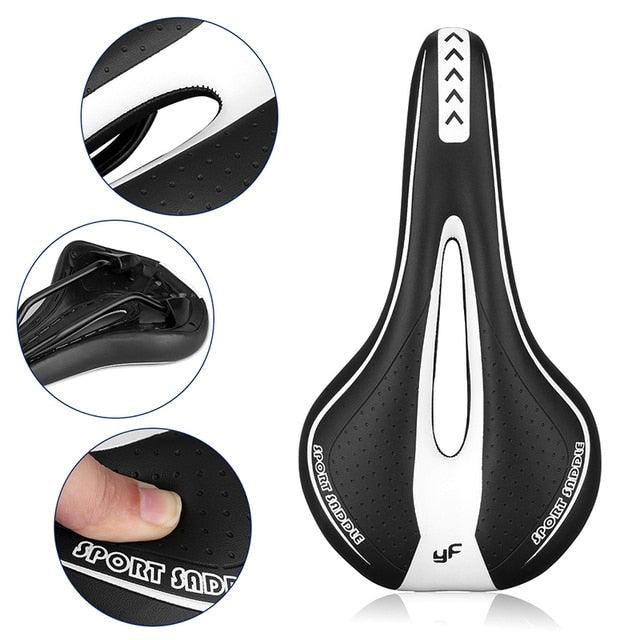 Bicycle saddle Stevvex sport black with white center stripe, perforated PU leather on Tampa Home & Garden Store