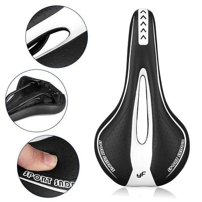 Bicycle saddle Stevvex sport black with white center stripe, perforated PU leather on Tampa Home & Garden Store
