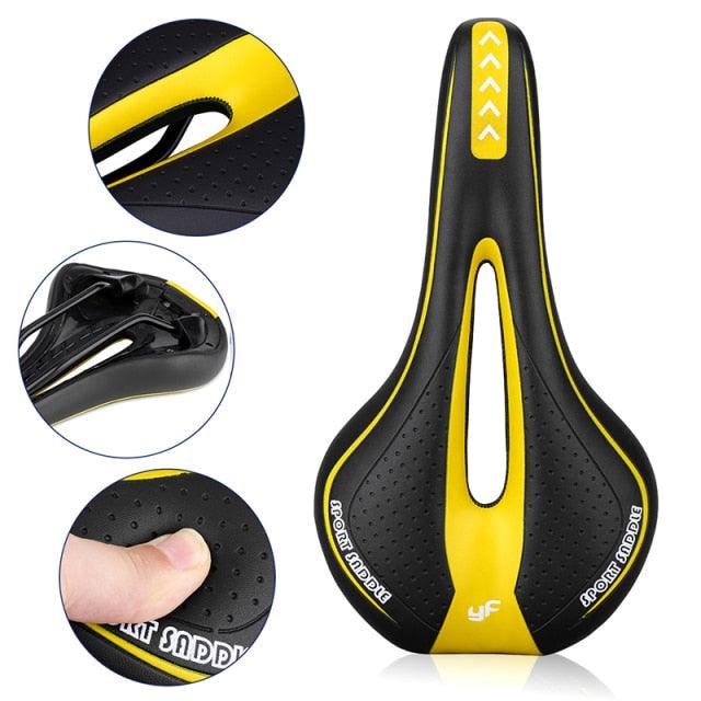 Stevvex bicycle saddle black-yellow PU leather with silicone gel cushion and surface on Tampa Home & Garden Store