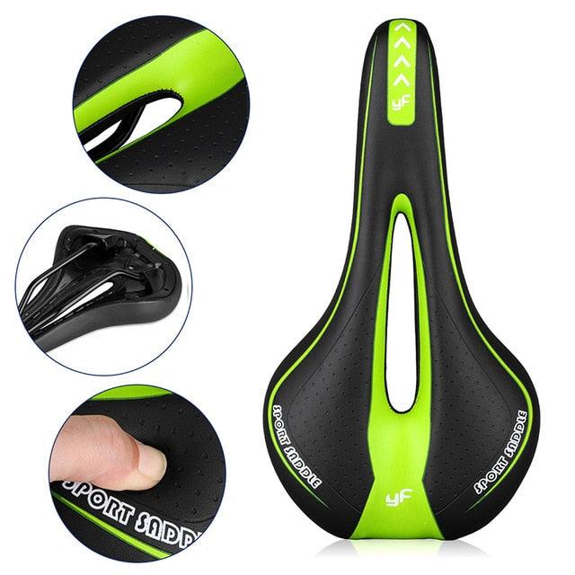 Stevvex bicycle saddle with neon green and black PU leather surface and silicone gel padding on Tampa Home & Garden Store