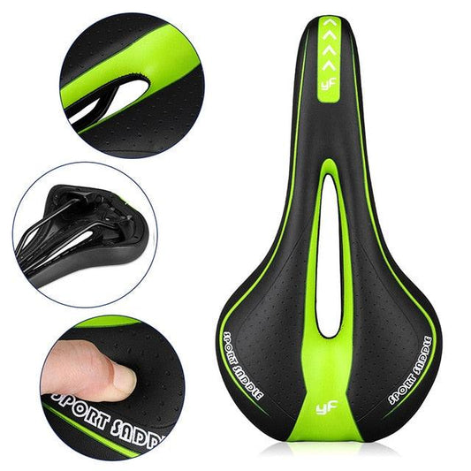 Stevvex bicycle saddle with neon green and black PU leather surface and silicone gel padding on Tampa Home & Garden Store