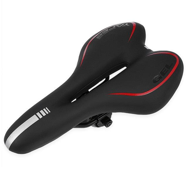 Stevvex black PU leather road bike saddle with silicone gel cushion and red trim on Tampa Home & Garden Store