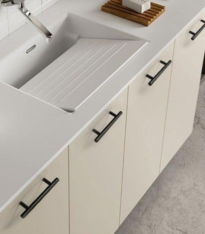 Stevvex cabinet handles black metal on white kitchen cabinets on Tampa Home & Garden Store