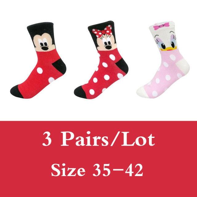 Stevvex 3-pair cotton ankle socks set: Mickey Mouse red, Minnie red polka-dot, Daisy pink on Tampa Home & Garden Store