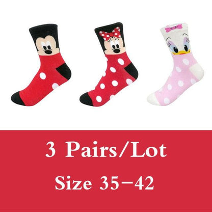 Stevvex 3-pair cotton ankle socks set: Mickey Mouse red, Minnie red polka-dot, Daisy pink on Tampa Home & Garden Store