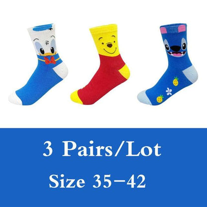 Stevvex ankle socks 3-pair cartoon bear and mouse designs in blue and red/yellow, size 35-42 on Tampa Home & Garden Store