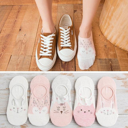 Stevvex 5-pair animal ankle socks for women; cotton lowcut with bunny and cat designs on Tampa Home & Garden Store