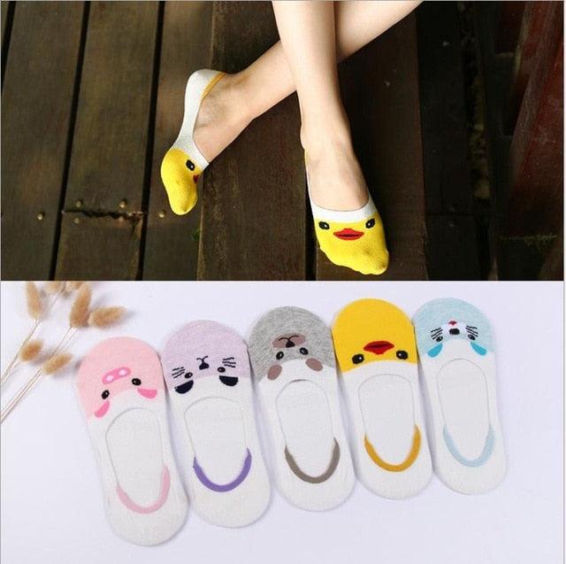 Stevvex 5-pair cotton ankle socks set with cartoon bear and mouse faces in assorted colors on Tampa Home & Garden Store