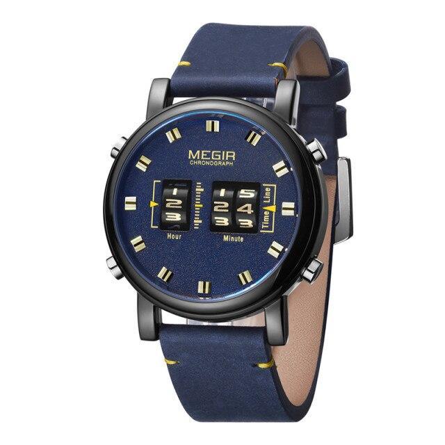 Megir chronograph watch for men with blue dial, gold-tone markers, and blue leather strap on Tampa Home & Garden Store