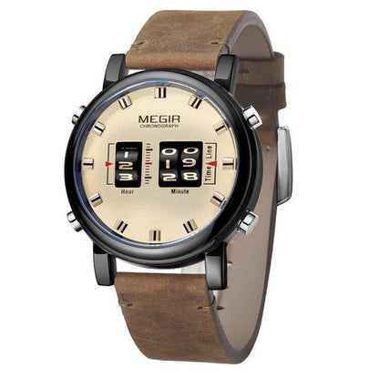 Stevvex ST656LEXIDE5 military sport watch with brown leather strap beige dial on Tampa Home & Garden Store