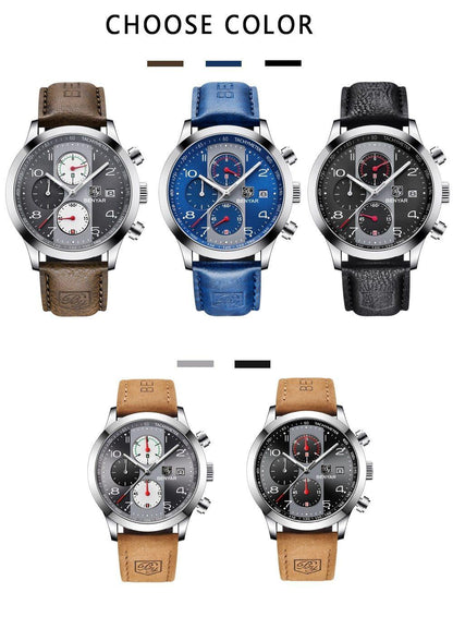 Stevvex sport watches with brown blue black leather straps; BENYAR dial and chronographs on Tampa Home & Garden Store
