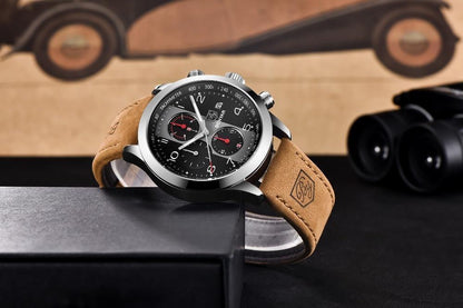 Men's Sport Leather Watch Blue Dial Waterproof
