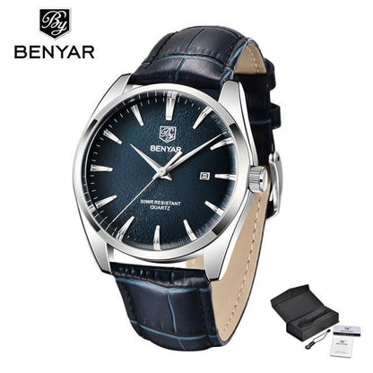 BENYAR leather fashion sport men's watch with blue dial and navy strap ST145DUNIN18 on Tampa Home & Garden Store