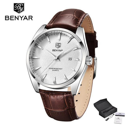 Stevvex leather sport men's watch with brown strap, silver case, white dial, date, quartz on Tampa Home & Garden Store