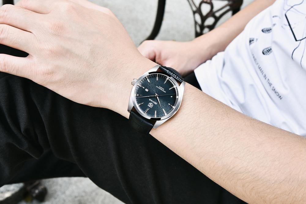 Stevvex leather fashion sport men's watch, black strap, silver case, blue dial on Tampa Home & Garden Store