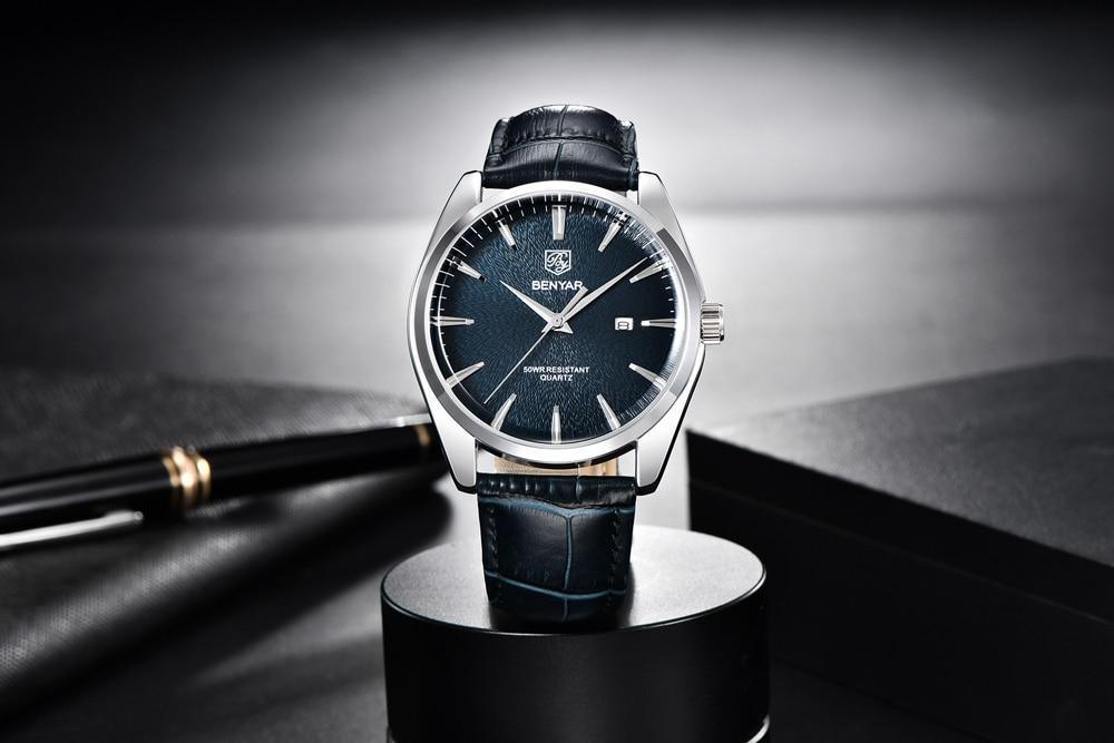 Stevvex leather fashion sport men's watch with blue dial and black leather strap on Tampa Home & Garden Store