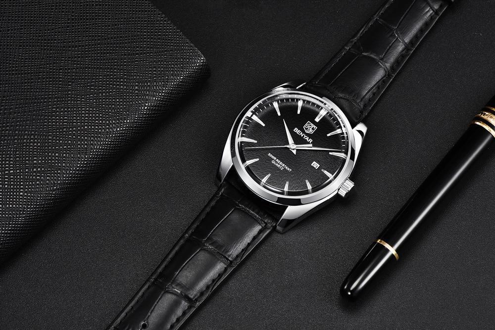 Stevvex leather sport men's quartz watch with black dial and silver case, croc-embossed strap on Tampa Home & Garden Store