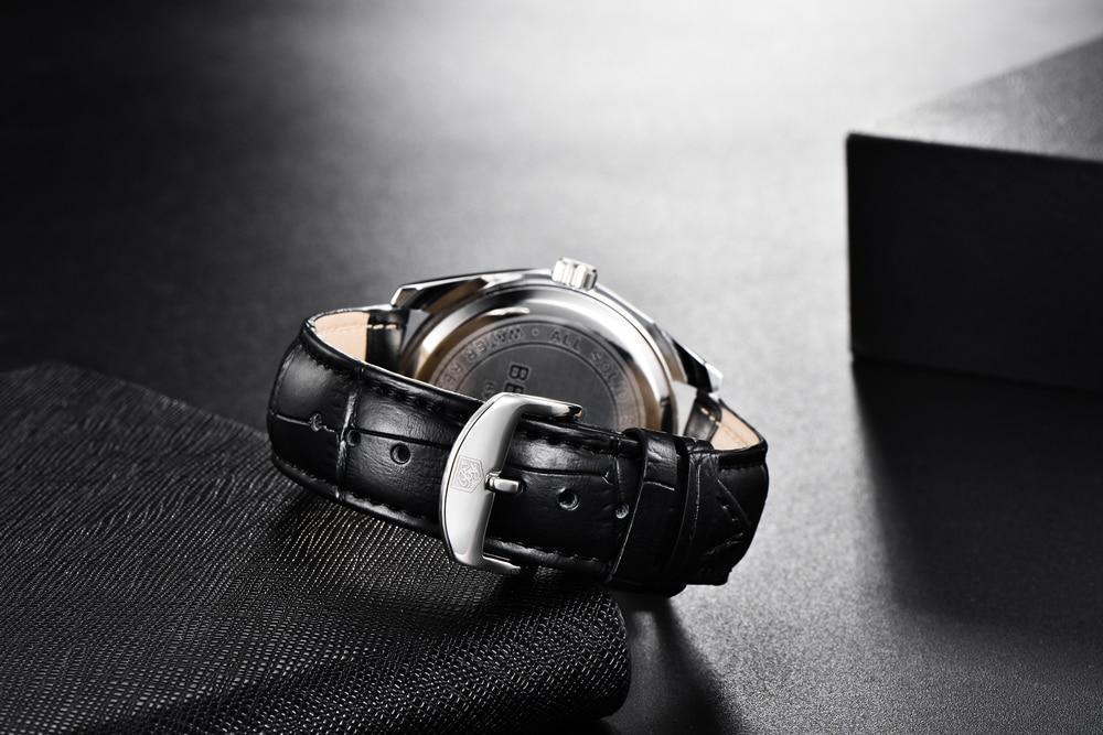 Stevvex leather fashion sport men's watch with black leather strap and stainless steel case on Tampa Home & Garden Store