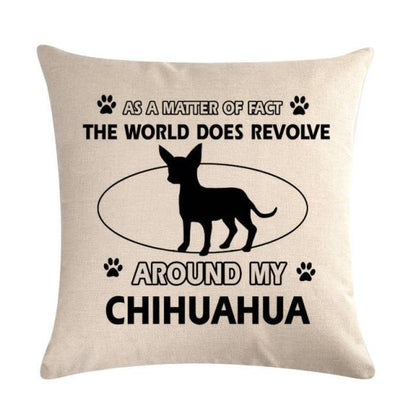 Stevvex Chihuahua dog pattern throw pillow cover in beige linen-cotton, black silhouette on Tampa Home & Garden Store