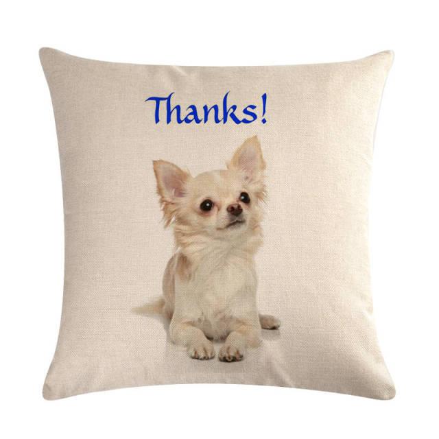 Dog pattern linen cotton throw pillow cover beige with Chihuahua Stevvex ST38BE7700WKI on Tampa Home & Garden Store