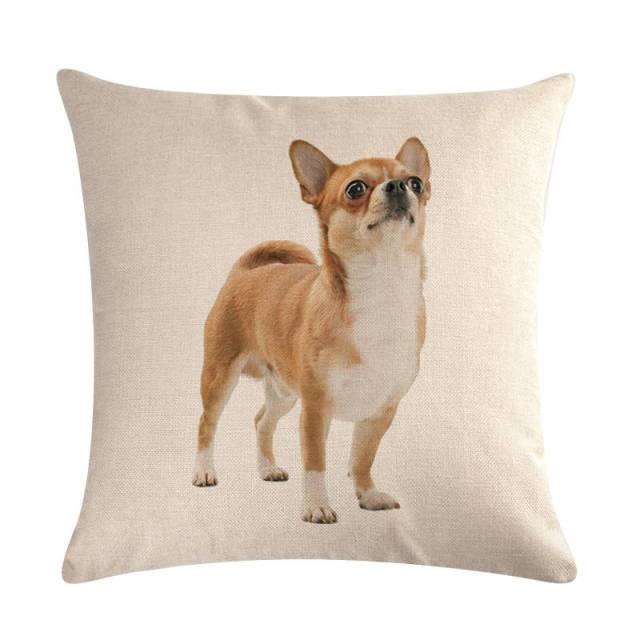 Stevvex dog pattern linen cotton throw pillow cover with tan Chihuahua on beige background on Tampa Home & Garden Store