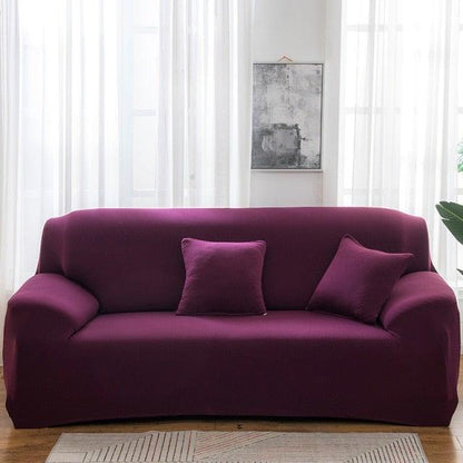 Elastic solid purple sofa slipcover for 3-seat couch with elastic bottom anti-slip on Tampa Home & Garden Store