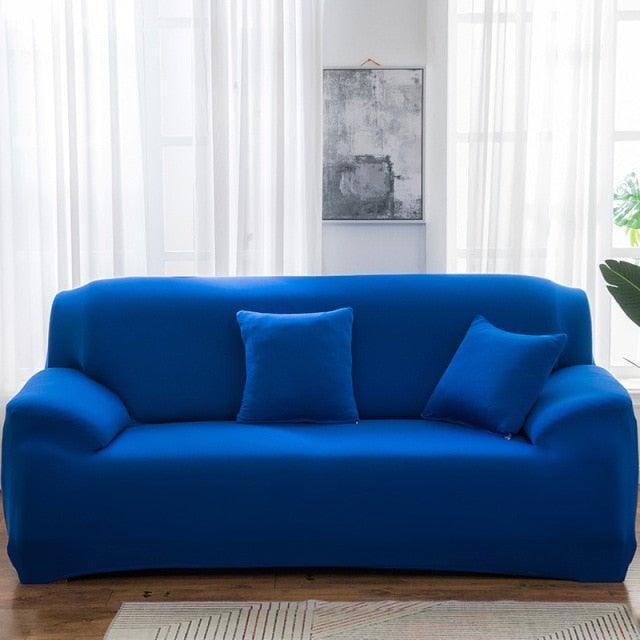 Elastic solid color sofa cover Stevvex blue spandex for living room couch on Tampa Home & Garden Store