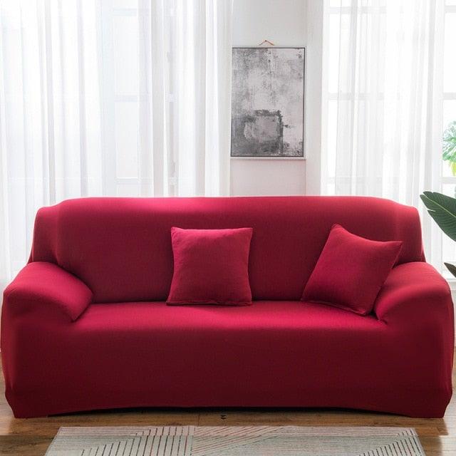 Stevvex elastic solid color sofa cover in red for 3-seater sofa with stretch spandex on Tampa Home & Garden Store