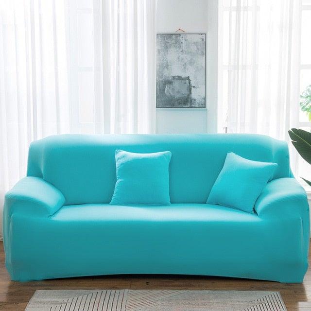 Teal elastic solid color sofa cover for a 3-seat sofa with bottom elastic and anti-slip on Tampa Home & Garden Store