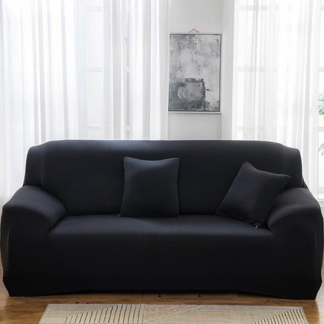 Stevvex Elastic Solid Color Sofa Cover in black for 3-seat couch with spandex anti-slip bottom on Tampa Home & Garden Store