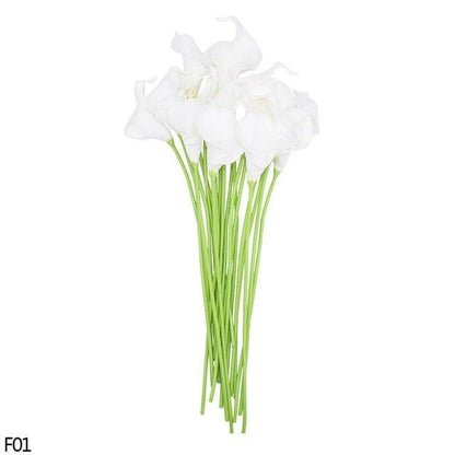 Calla Lily Artificial Flowers Bouquet 10Pcs real touch white lilies with green stems Stevvex on Tampa Home & Garden Store
