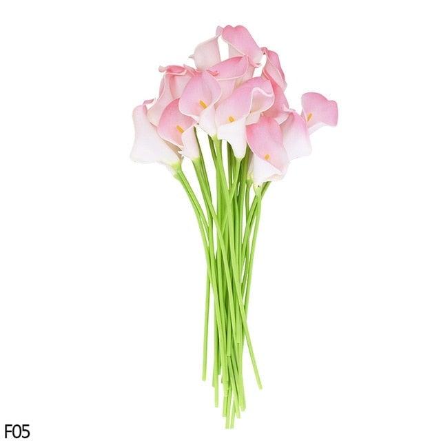 Calla Lily artificial bouquet 10Pcs Real Touch pink white blooms with green stems Stevvex on Tampa Home & Garden Store