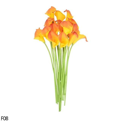 Calla Lily artificial bouquet 10 pcs orange real touch blooms with green stems by Stevvex on Tampa Home & Garden Store