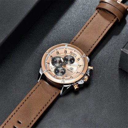 Men's brown leather strap chronograph watch with rose gold case BENYAR on Tampa Home & Garden Store
