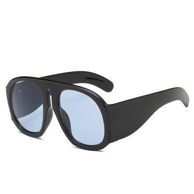 Stevvex round sunglasses, oversized black frame with blue lenses, retro designer eyewear on Tampa Home & Garden Store