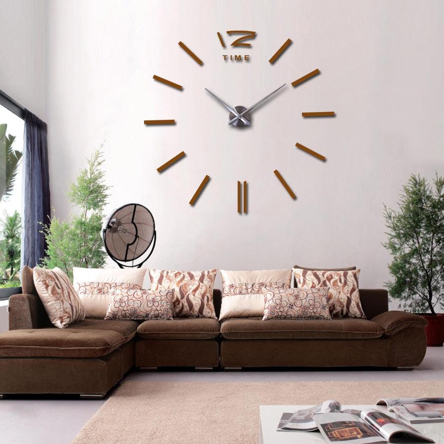 Stevvex 3D frameless wall clock with acrylic mirror markers and silver hands for living room on Tampa Home & Garden Store